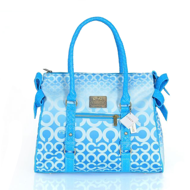 Coach Knitted Signature Large Blue Satchels ERM