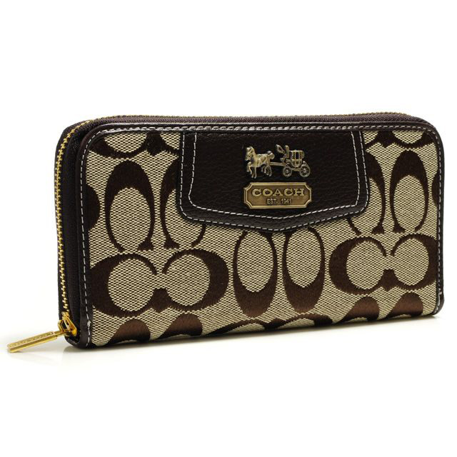 Coach Logo In Signature Large Coffee Wallets BFX