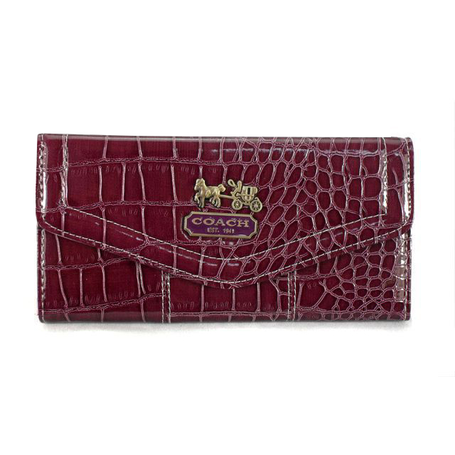 Coach Madison In Embossed Large Dark Red Wallets EDR