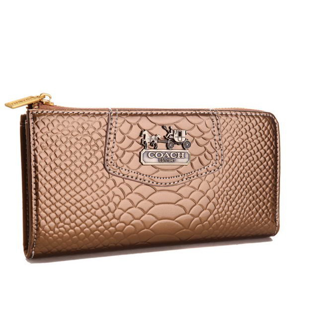 Coach Madison Continental Zip In Croc Embossed Large Bronze Wallets AGH