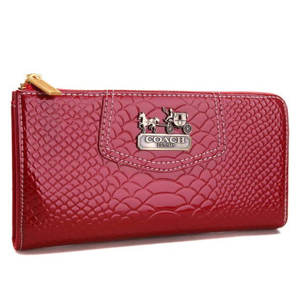 Coach Madison Continental Zip In Croc Embossed Large Red Wallets AGI
