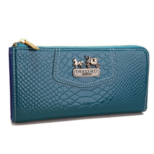 Coach Madison Continental Zip In Croc Embossed Large Blue Wallets AGJ
