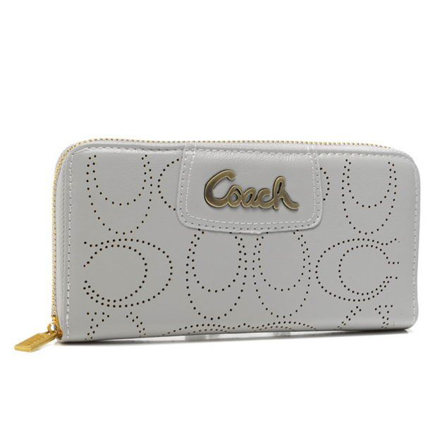 Coach Perforated Logo Large Grey Wallets AXT